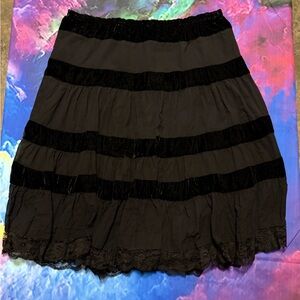 Black Tiered Skirt with Lace Hem